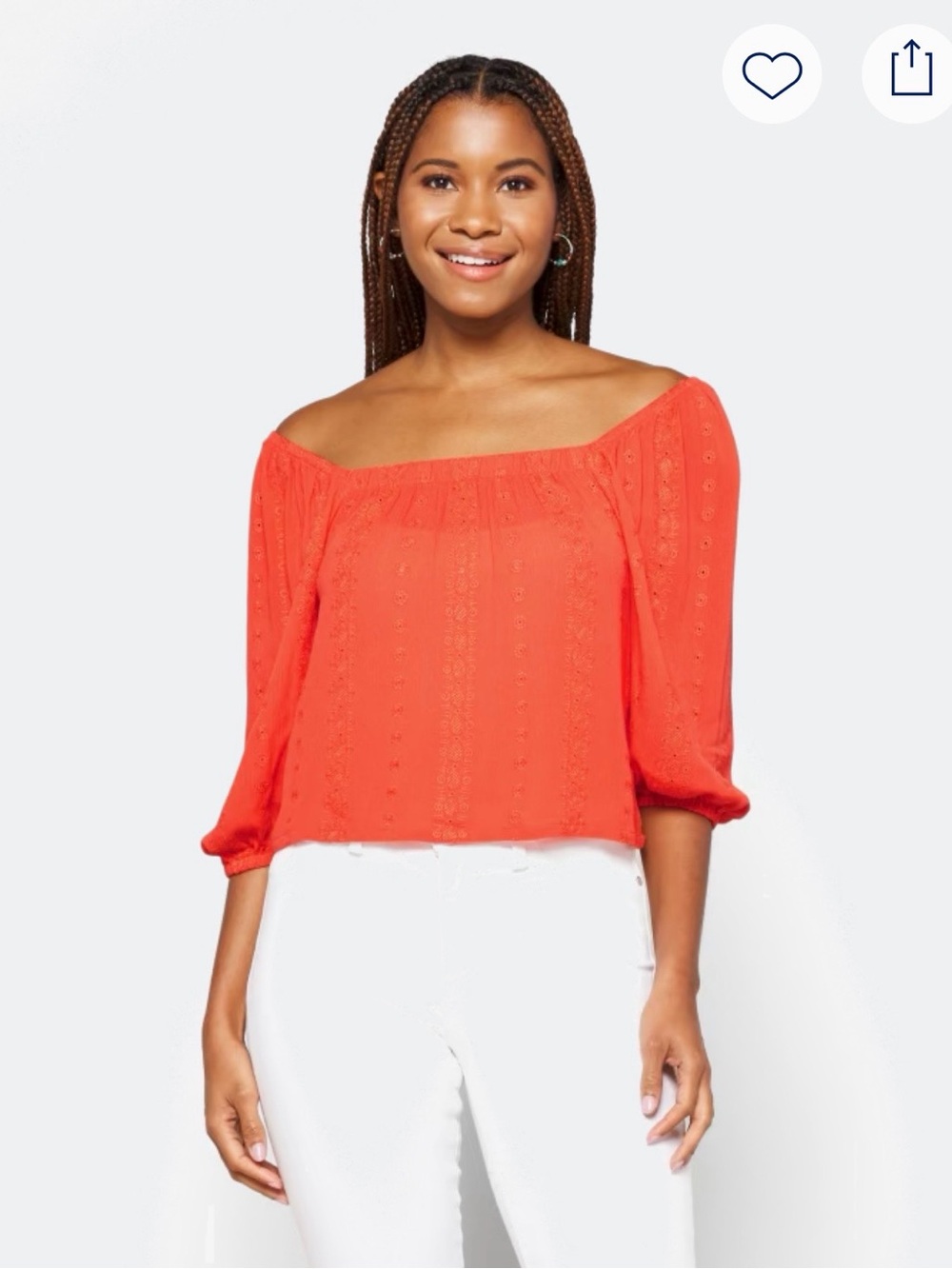 BB Dakota by Steve Madden Orange Off-Shoulder Eyelet Peasant Top Size Large